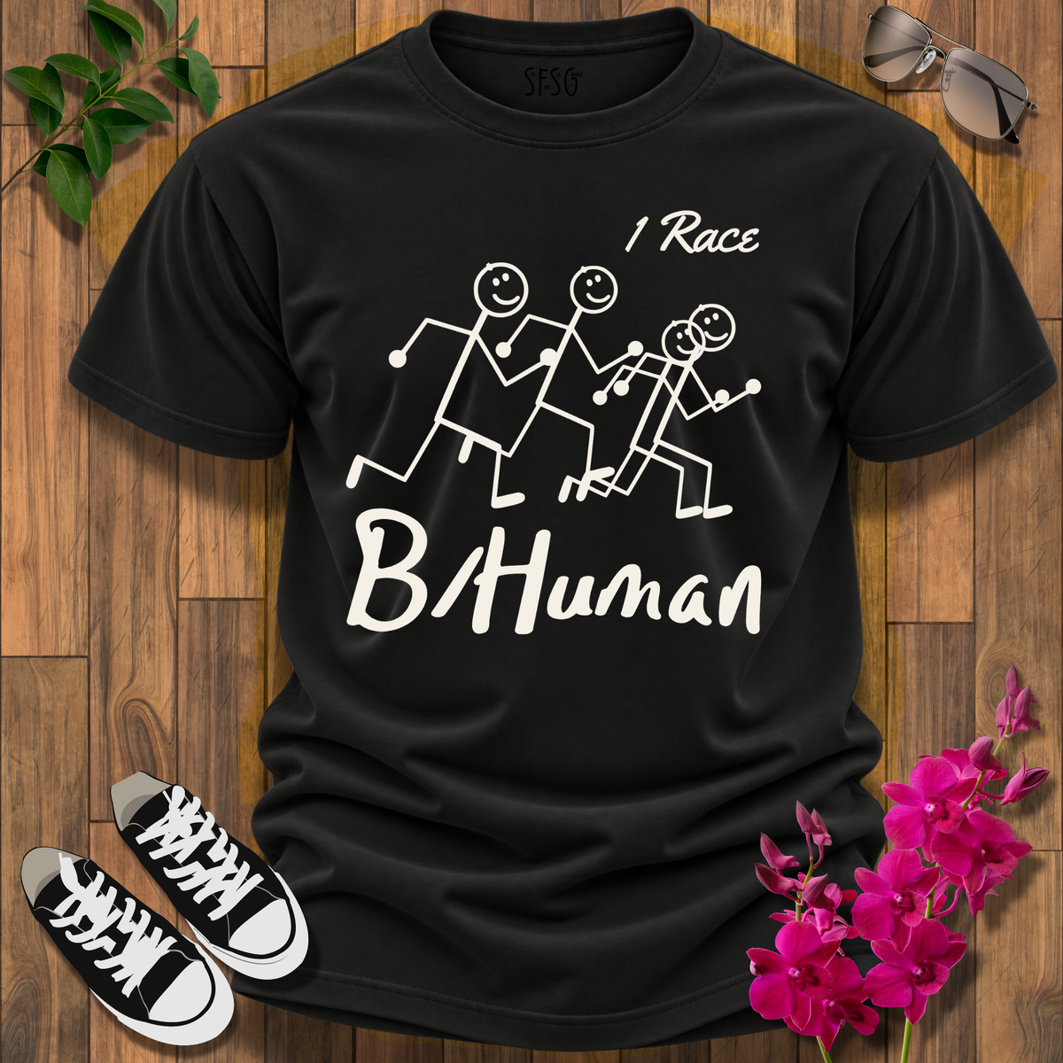 B/Human 'I Race' Running Stick Figures T-Shirt