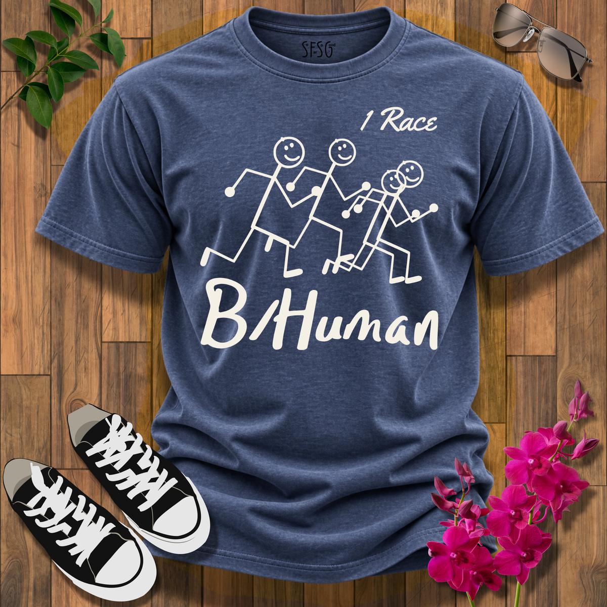 B/Human 'I Race' Running Stick Figures T-Shirt