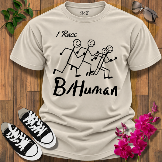 B/Human 'I Race' Running Stick Figures T-Shirt