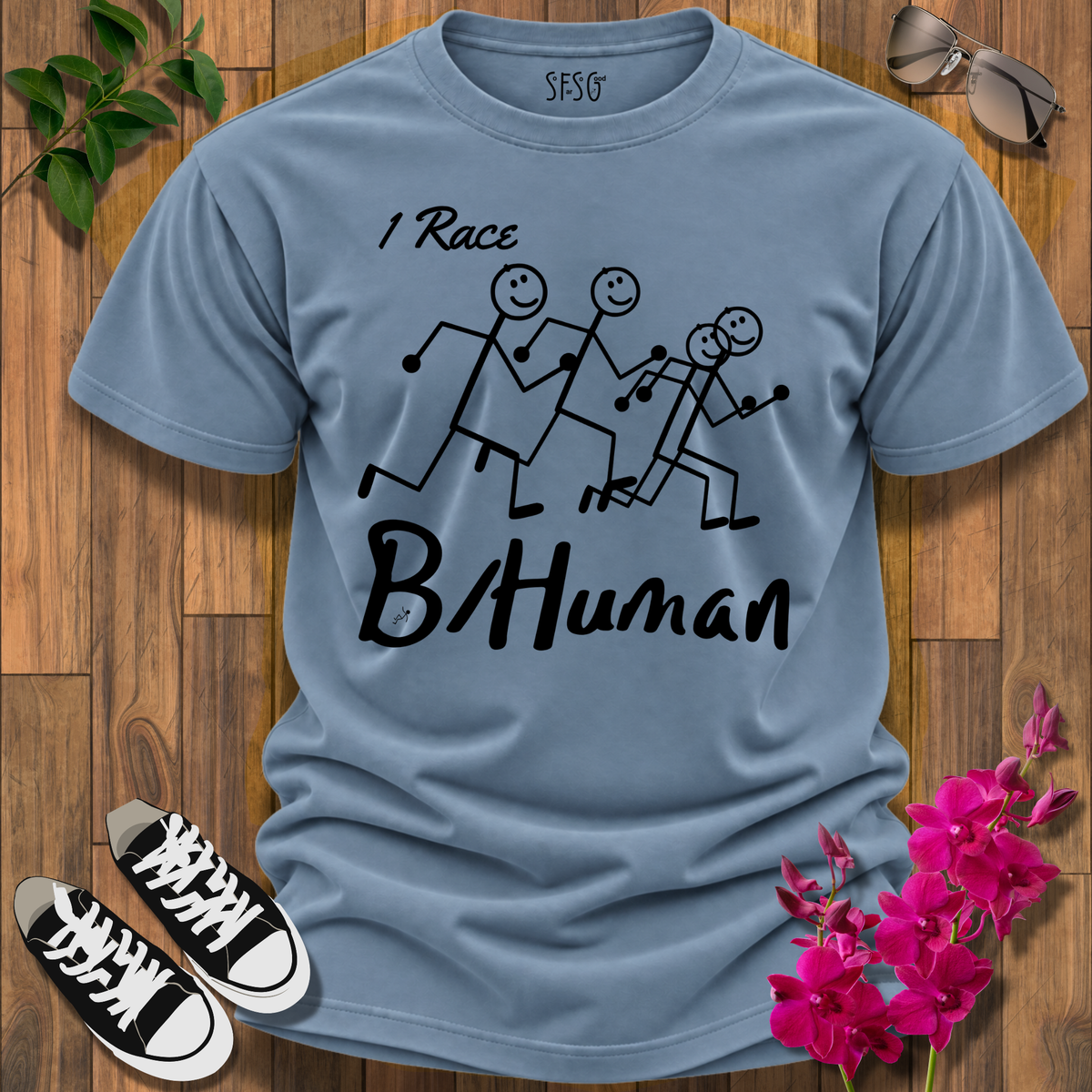 B/Human 'I Race' Running Stick Figures T-Shirt