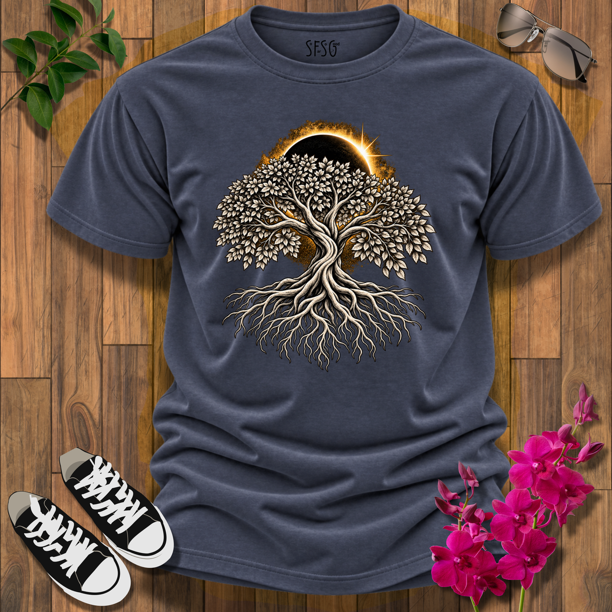 "Rooted" T-Shirt — Sun & Moon Yin Yang Roots Graphic Tee