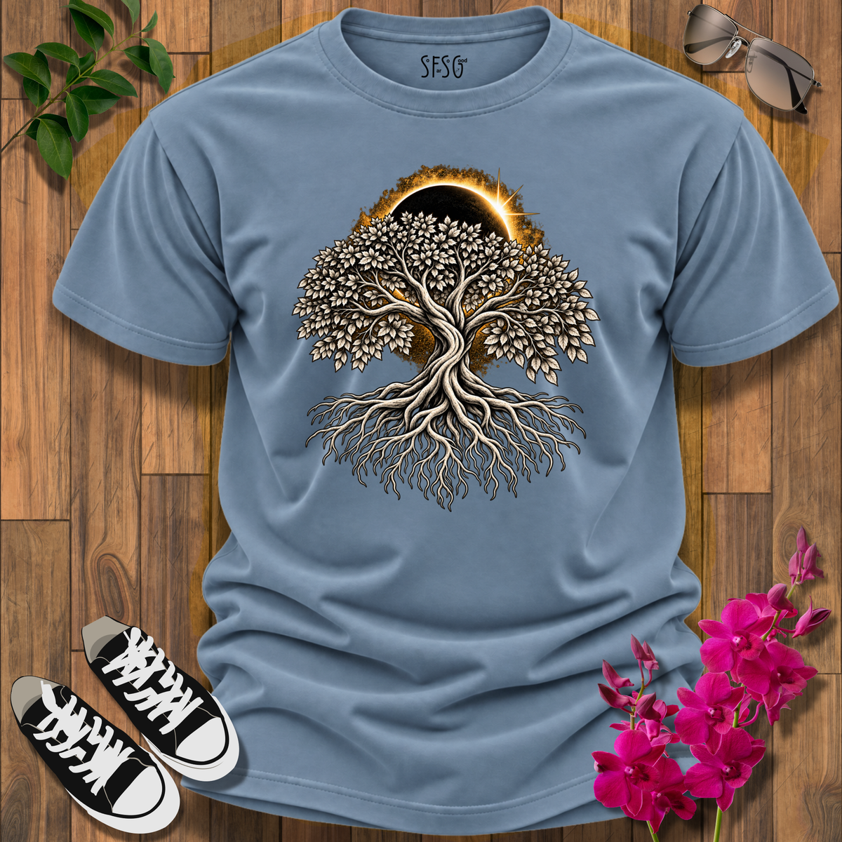 "Rooted" T-Shirt — Sun & Moon Yin Yang Roots Graphic Tee
