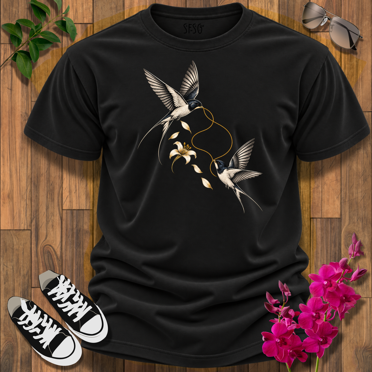 "Still Connected" T-Shirt — Elegant Gold Bird Graphic