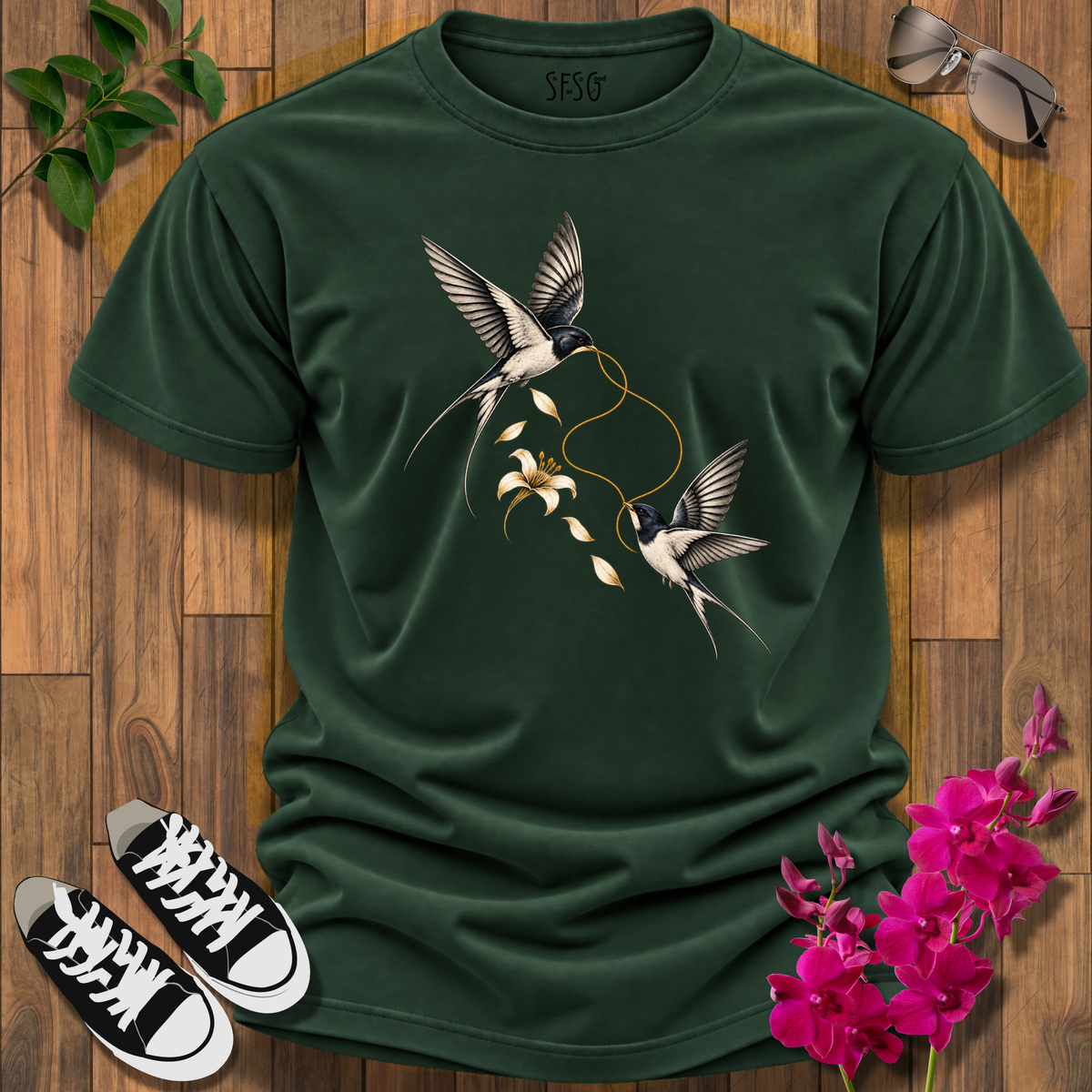 "Still Connected" T-Shirt — Elegant Gold Bird Graphic