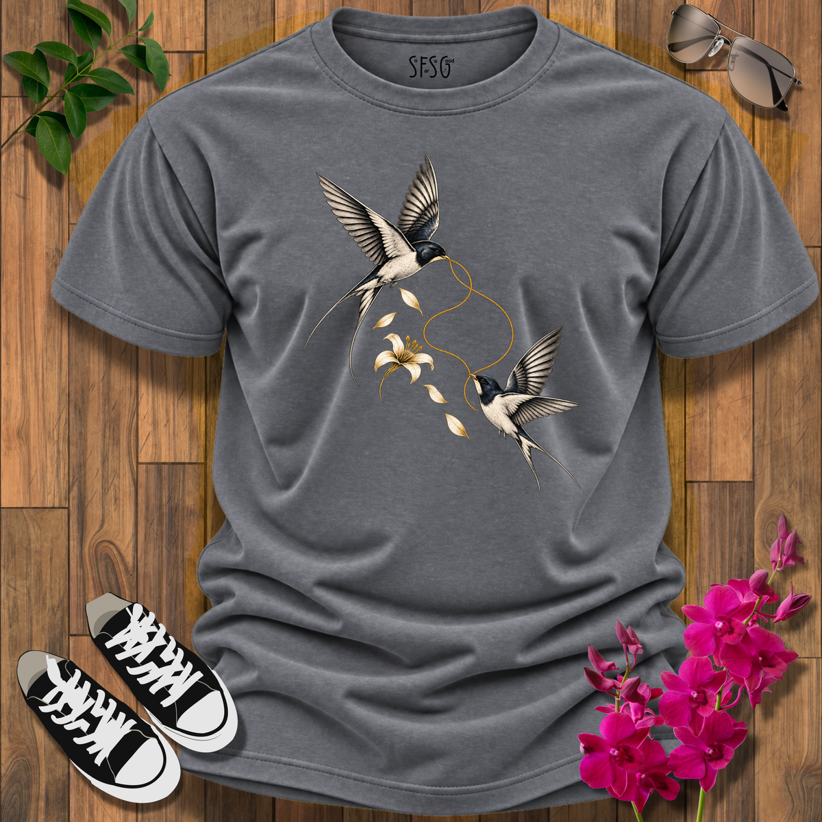 "Still Connected" T-Shirt — Elegant Gold Bird Graphic