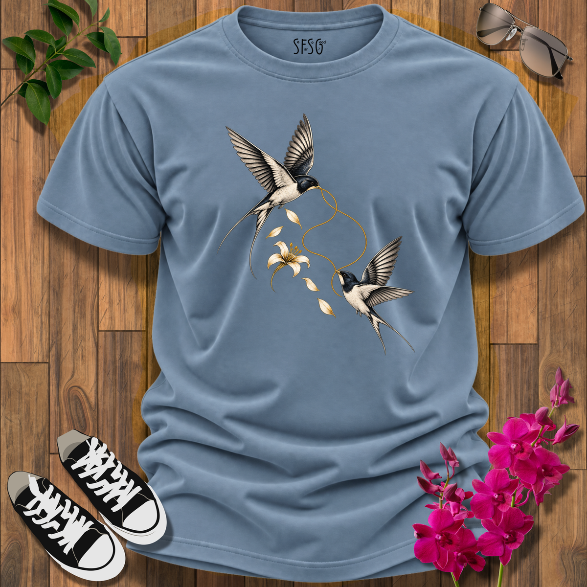 "Still Connected" T-Shirt — Elegant Gold Bird Graphic