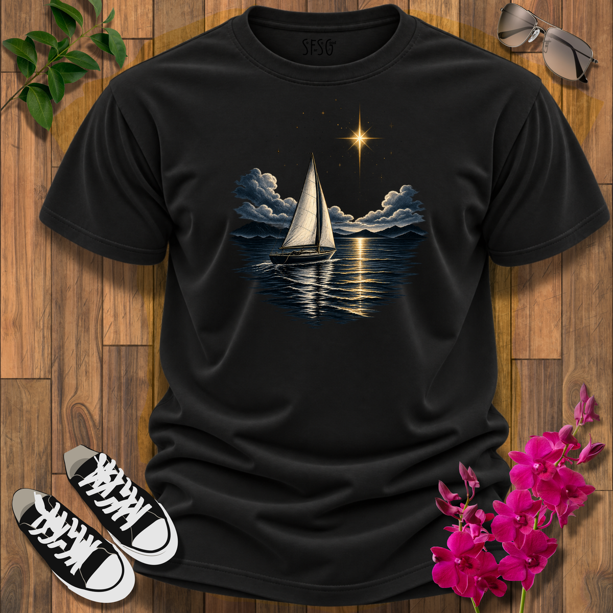 "Find Your Way" T-Shirt — Moonlit Ocean Sailing Graphic Tee
