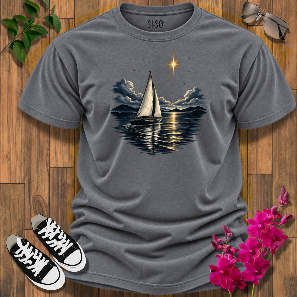 "Find Your Way" T-Shirt — Moonlit Ocean Sailing Graphic Tee