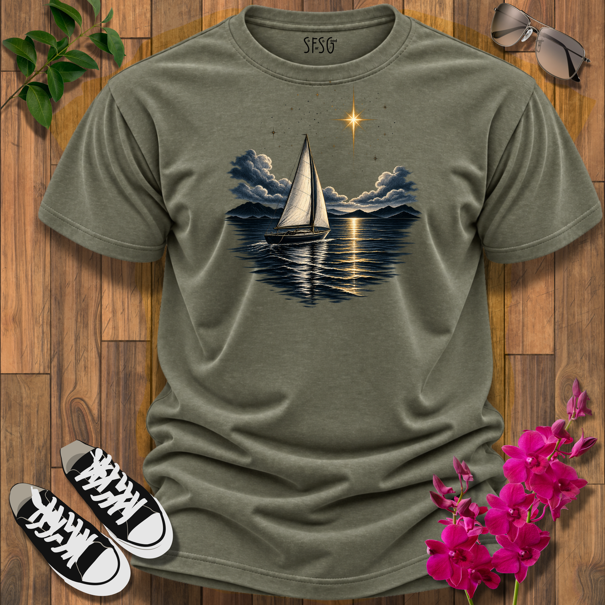 "Find Your Way" T-Shirt — Moonlit Ocean Sailing Graphic Tee
