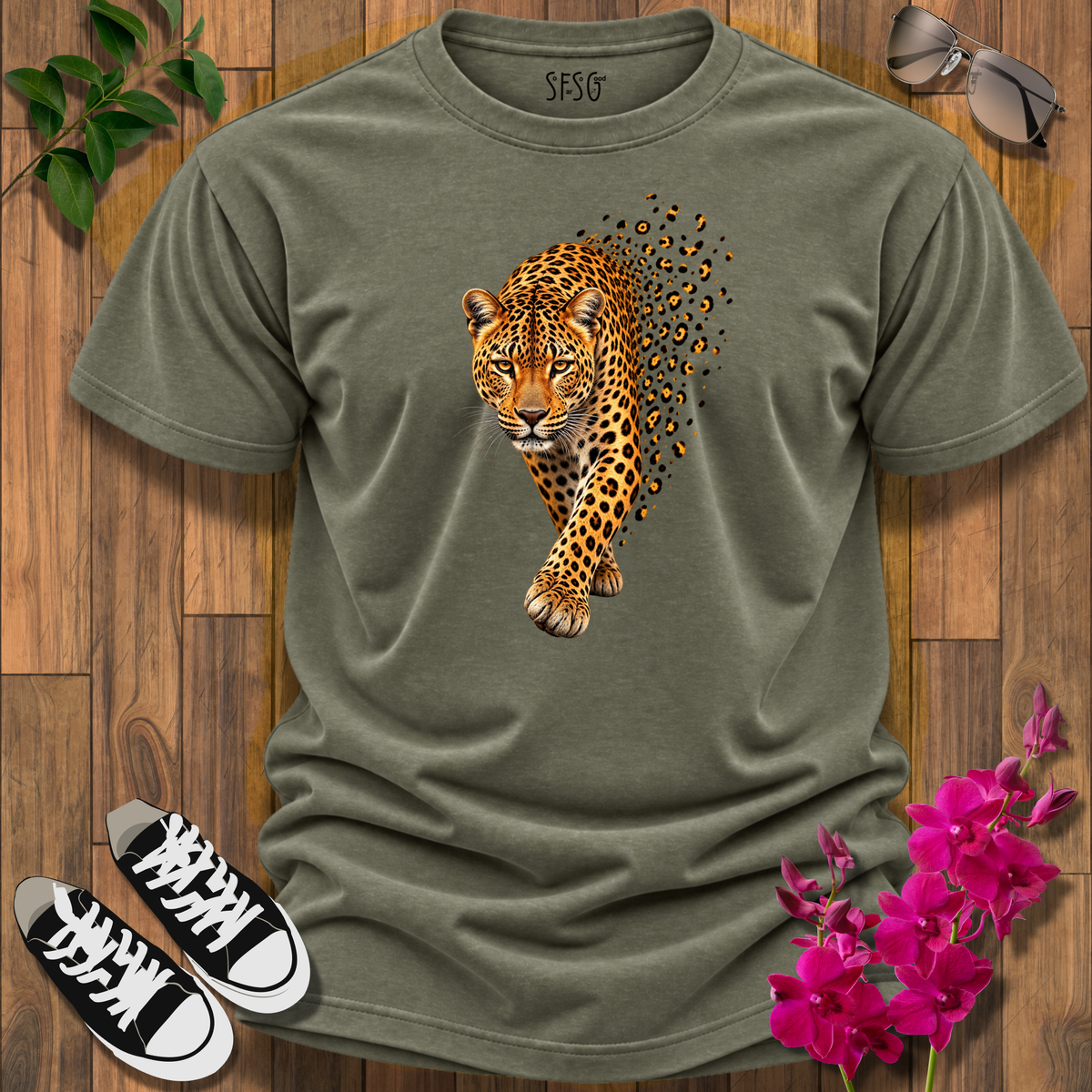 "Emergence" T-Shirt Leopard Tee "From Out of Nowhere" Quiet & Powerful