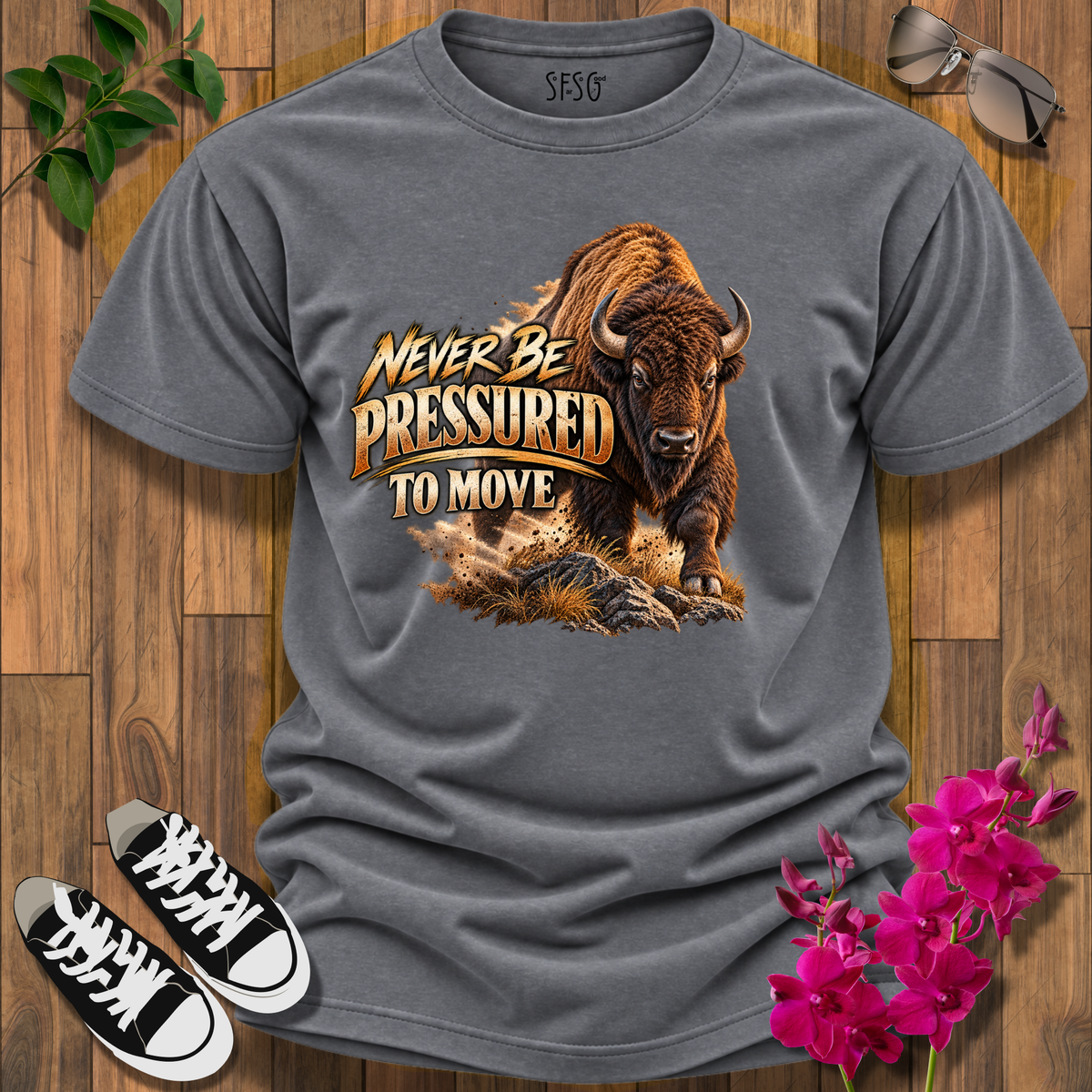 "Buffalo" T-Shirt – "Never Be Pressured to Move" Motivational Tee
