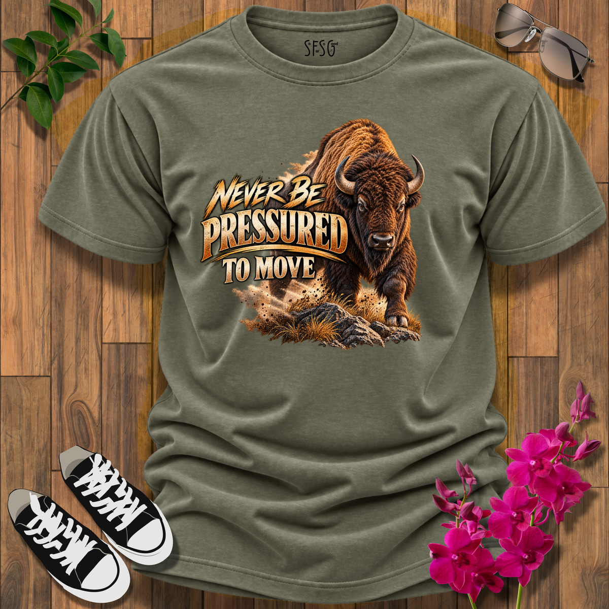 "Buffalo" T-Shirt – "Never Be Pressured to Move" Motivational Tee
