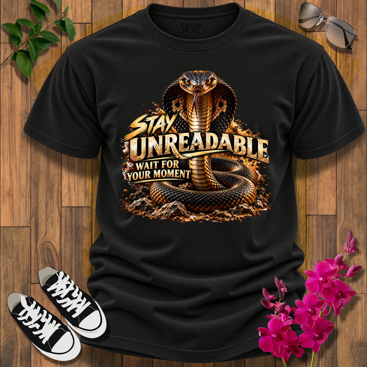 "Cobra" T-Shirt — “Stay Unreadable, Wait For Your Moment” Graphic Tee