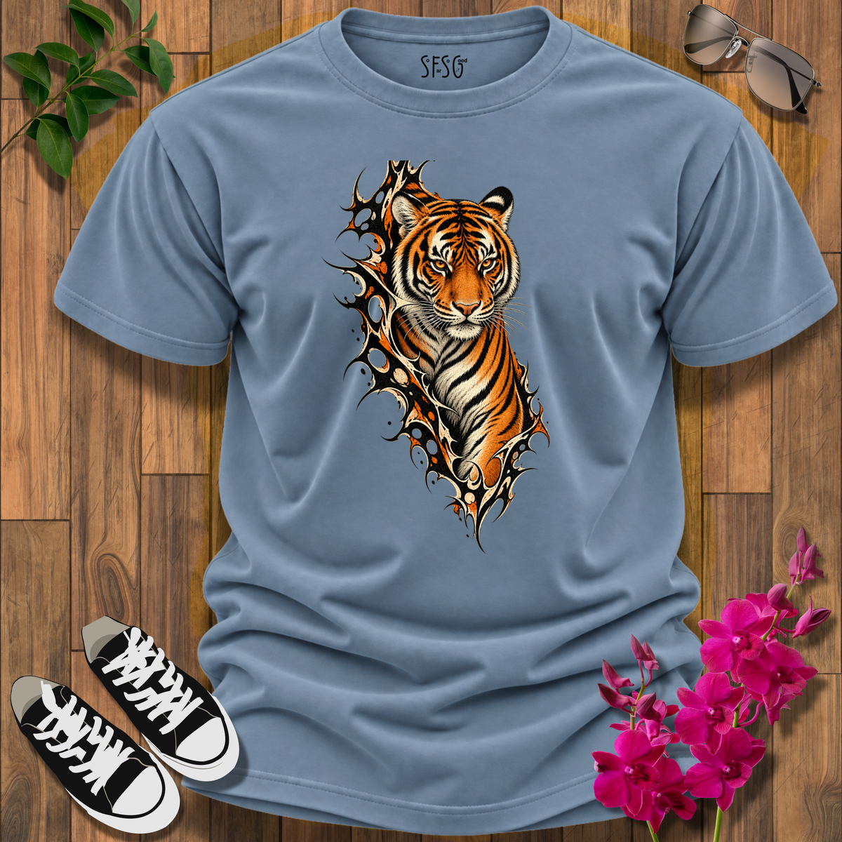 "Fierce" T-Shirt Tiger Ripping Through Tee — Fierce Orange Tiger Graphic
