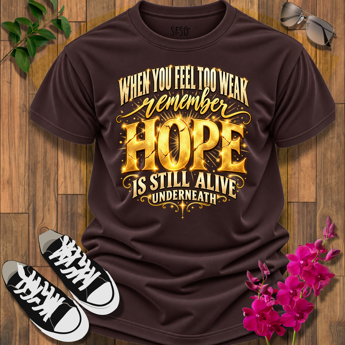 "Hope" T-Shirt — Inspirational "When You Feel Too Weak Remember Hope Is Still Alive Underneath"