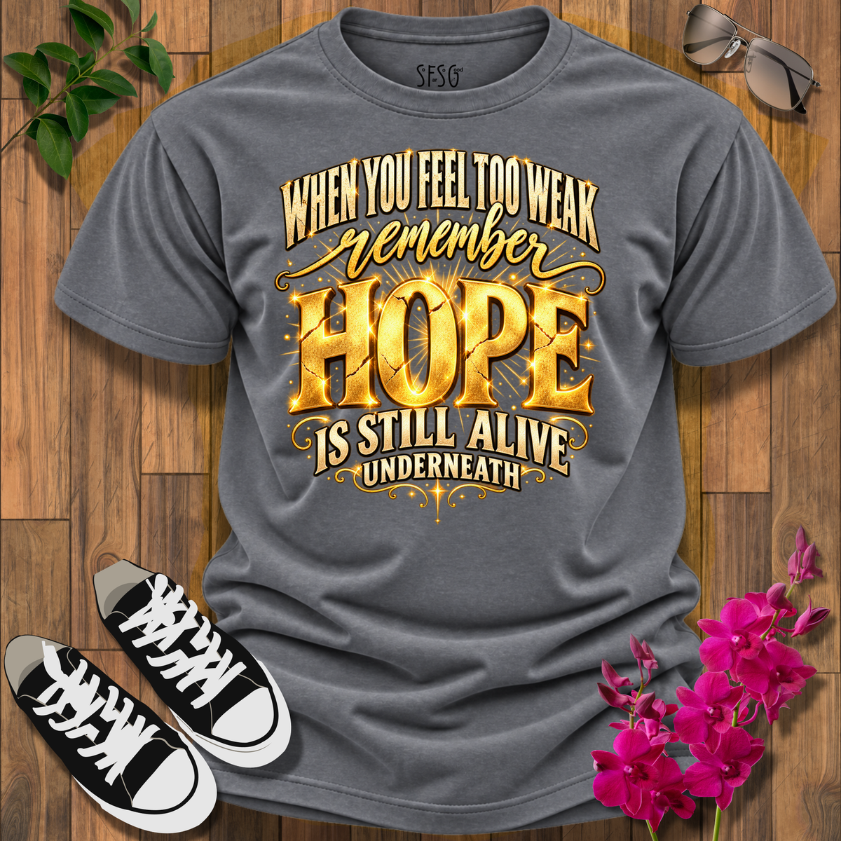 "Hope" T-Shirt — Inspirational "When You Feel Too Weak Remember Hope Is Still Alive Underneath"