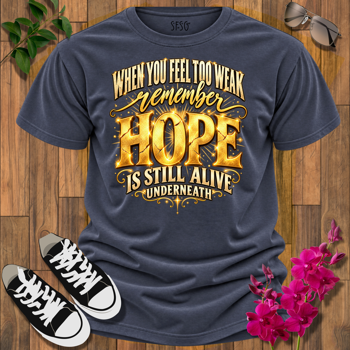 "Hope" T-Shirt — Inspirational "When You Feel Too Weak Remember Hope Is Still Alive Underneath"