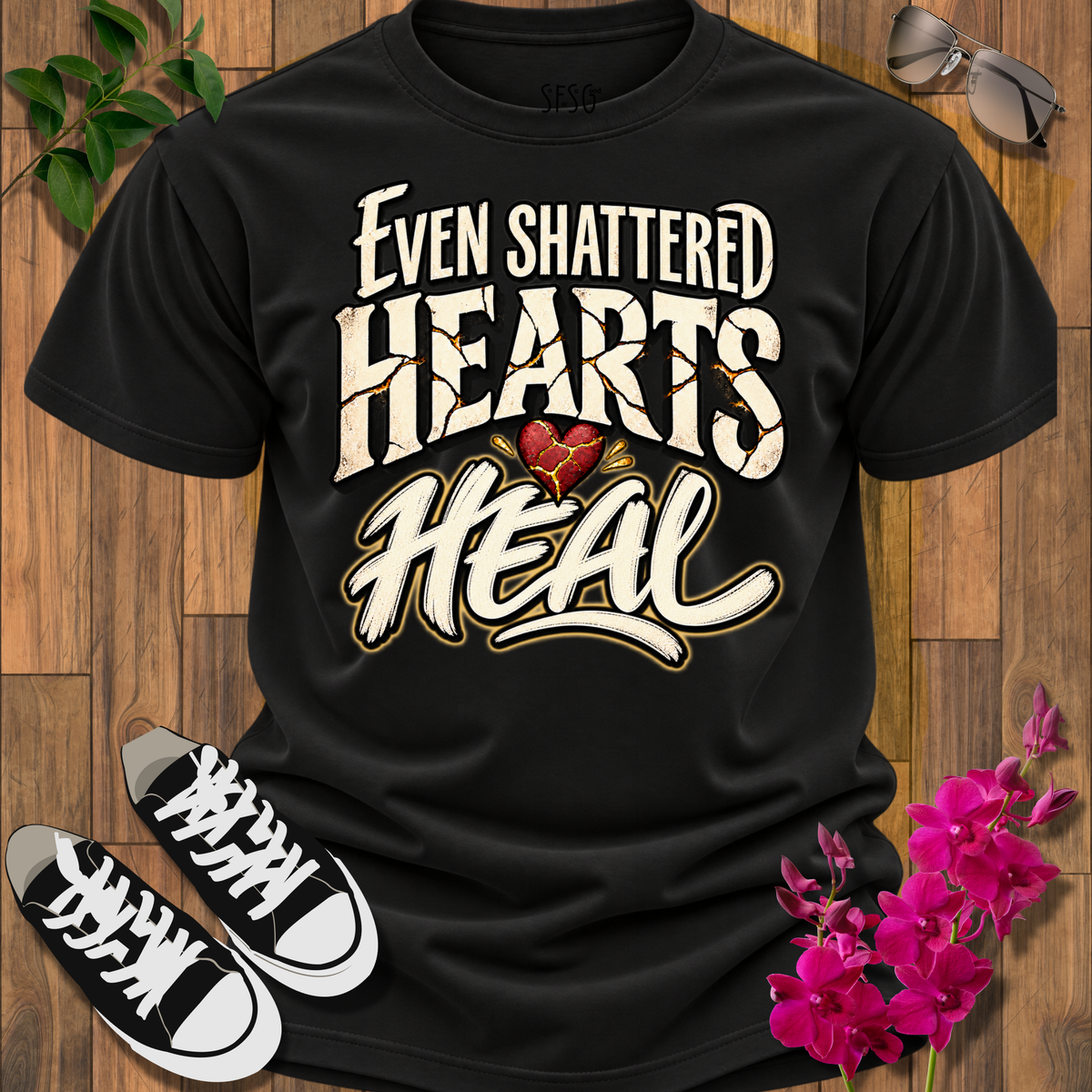 Even Shattered Hearts Heal T-Shirt — Inspirational Recovery Tee