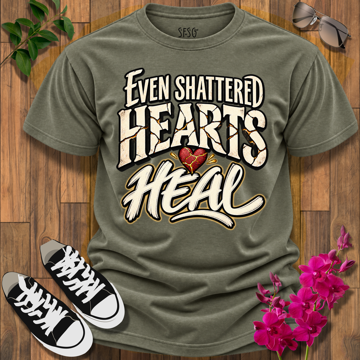 Even Shattered Hearts Heal T-Shirt — Inspirational Recovery Tee
