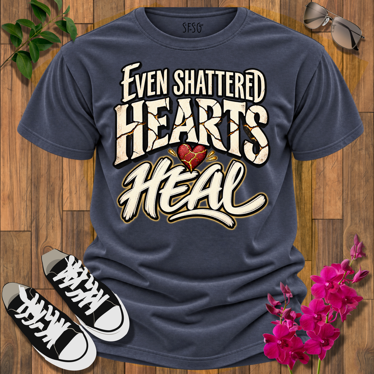 Even Shattered Hearts Heal T-Shirt — Inspirational Recovery Tee
