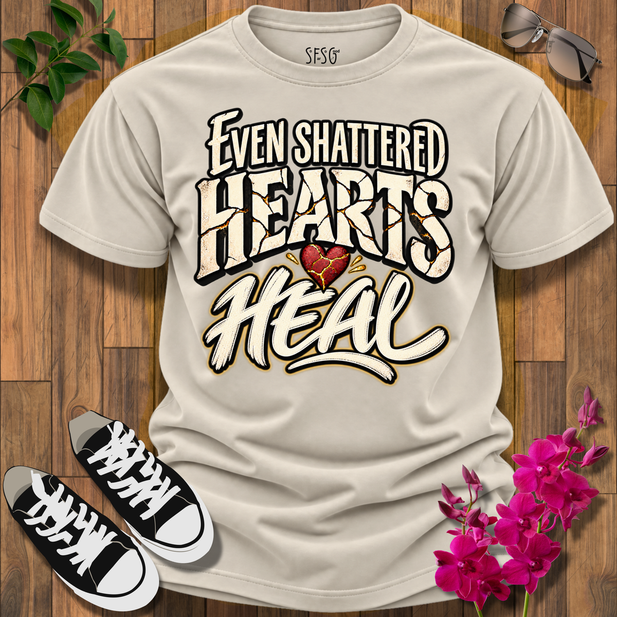 Even Shattered Hearts Heal T-Shirt — Inspirational Recovery Tee