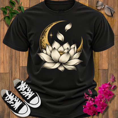 'MoonLit Bloom' T-Shirt — Serene Floral Crescent Tee for Yoga & Meditation