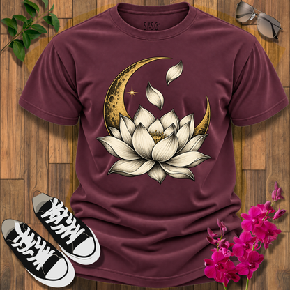 'MoonLit Bloom' T-Shirt — Serene Floral Crescent Tee for Yoga & Meditation