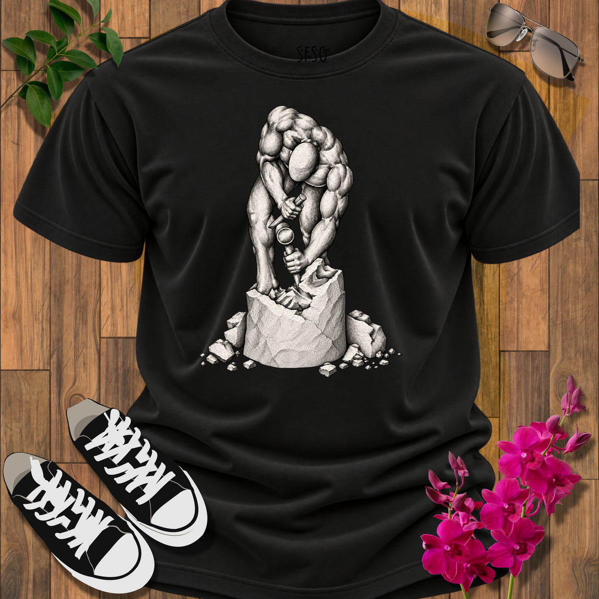 "Self Made" T-Shirt — Stone Sculpture Graphic Tee