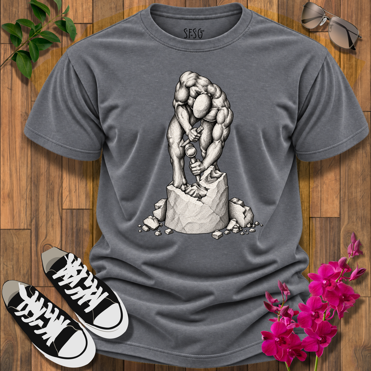 "Self Made" T-Shirt — Stone Sculpture Graphic Tee
