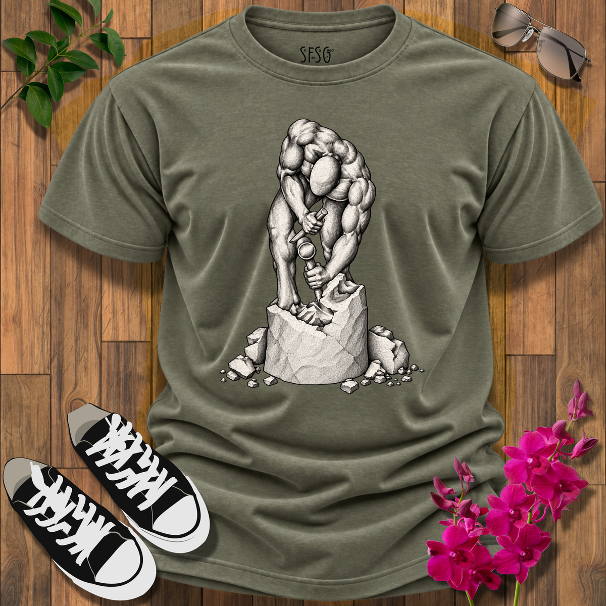 "Self Made" T-Shirt — Stone Sculpture Graphic Tee
