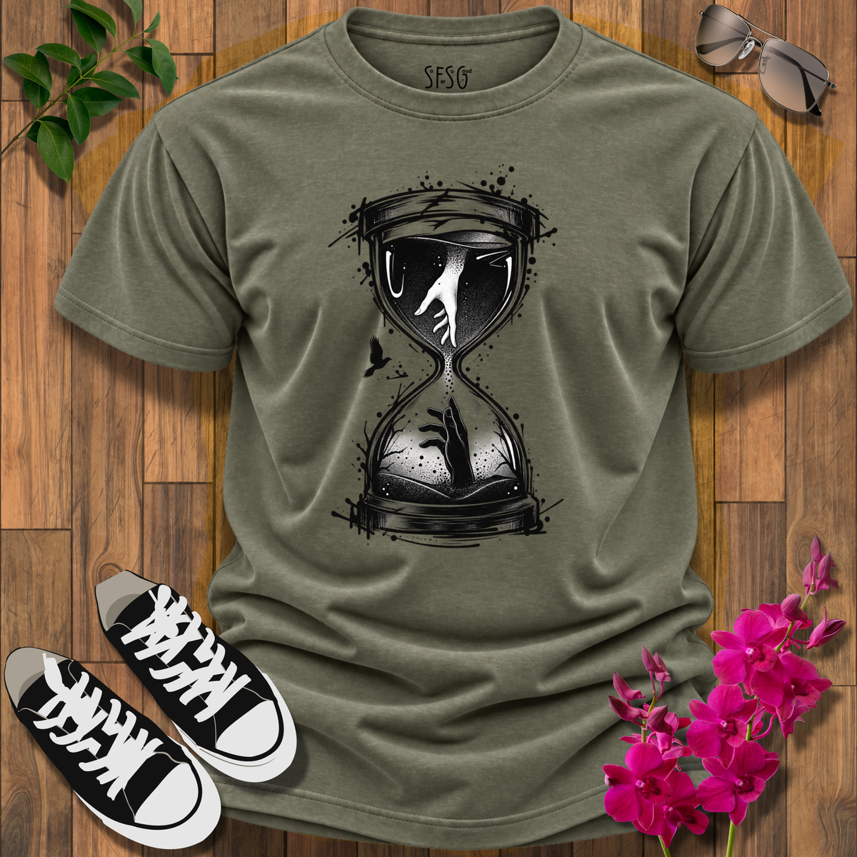 'Reaching For Time' T-Shirt — Vintage Gothic Timepiece Tee