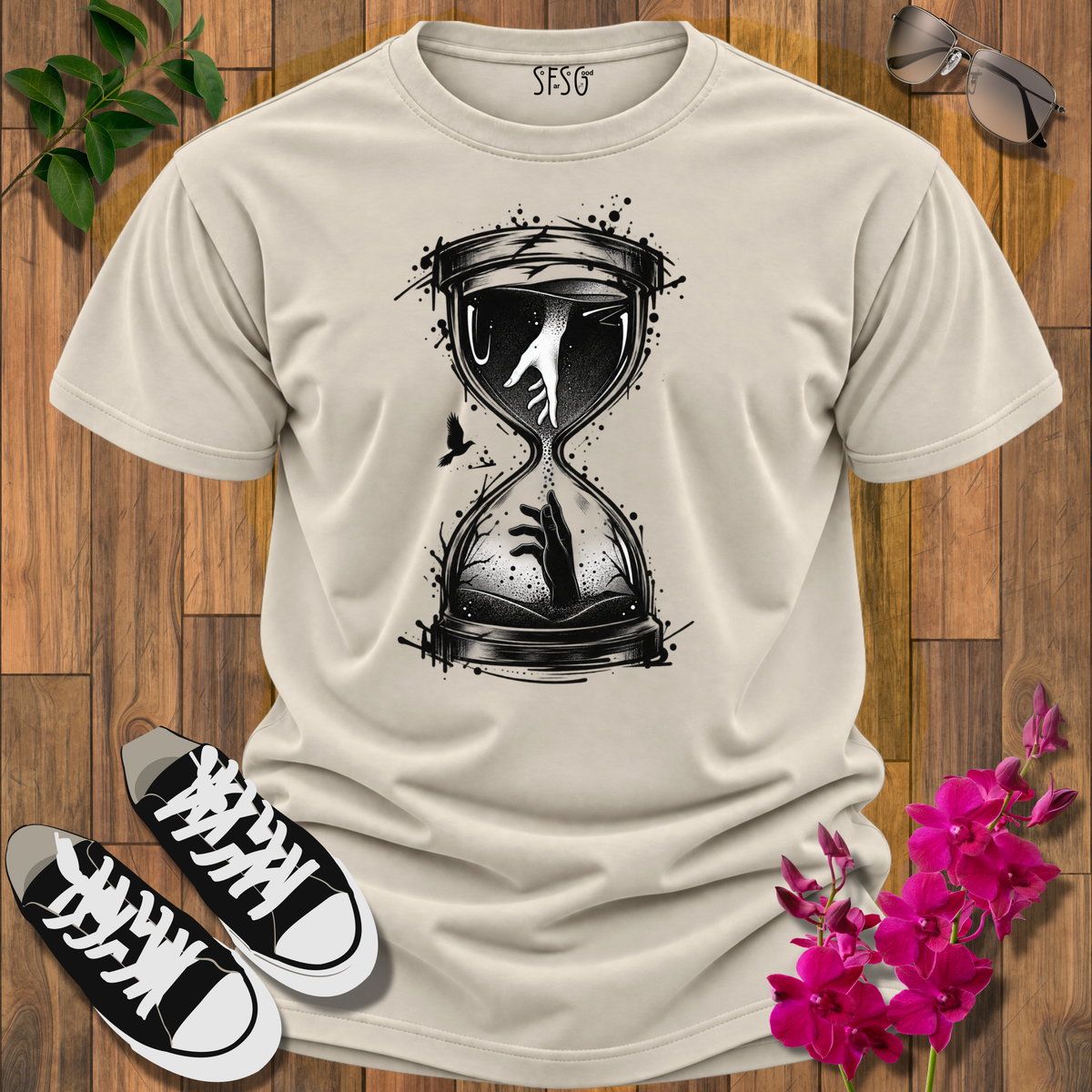 'Reaching For Time' T-Shirt — Vintage Gothic Timepiece Tee
