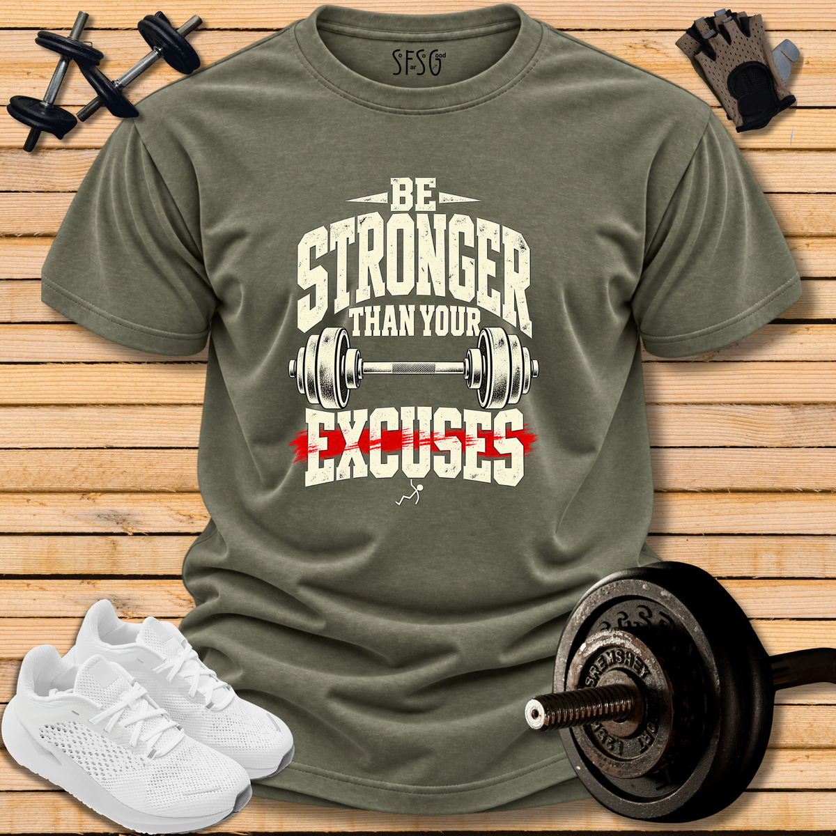 “Be Stronger” T-Shirt Motivational Gym Weightlifting Tee