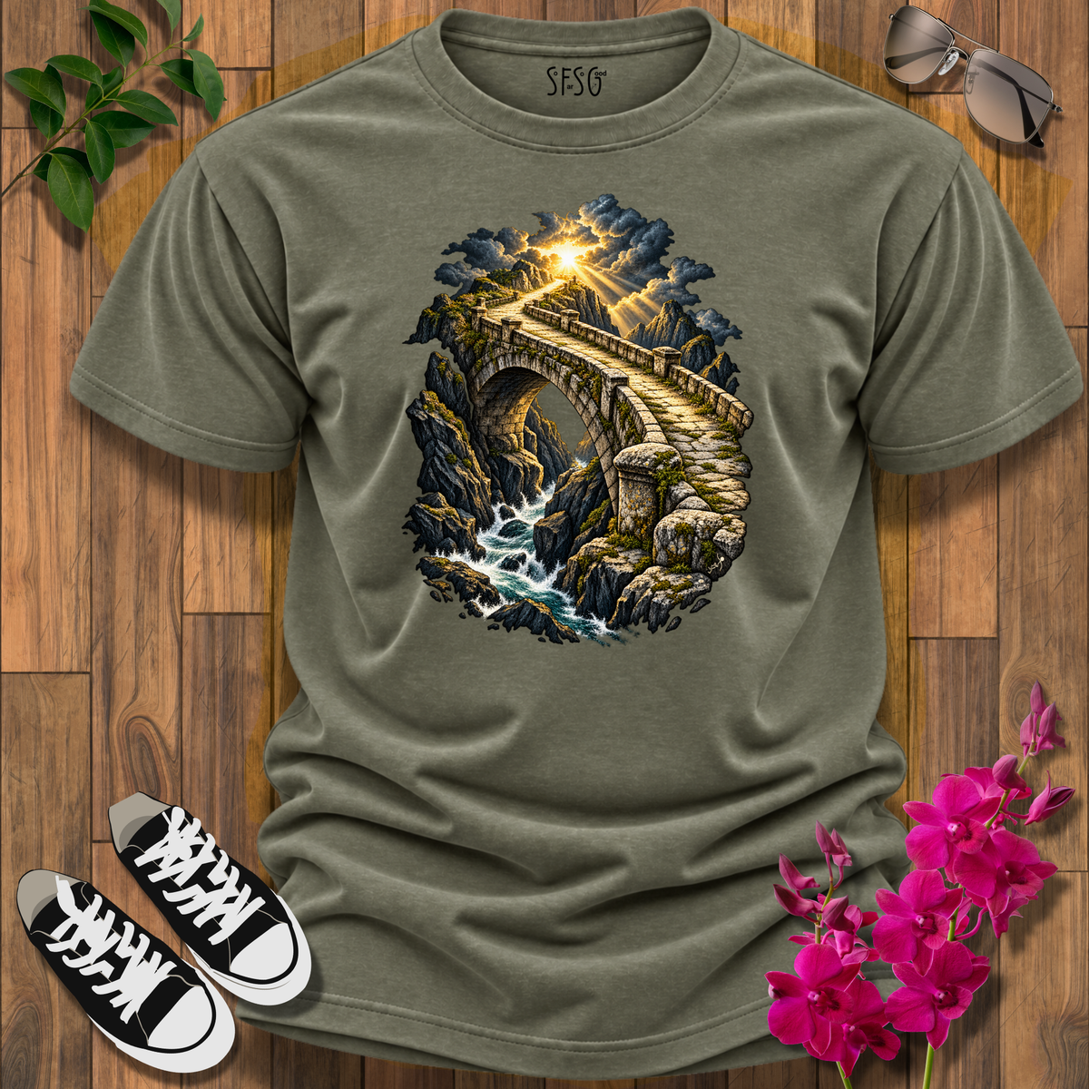 'Through It All' T-Shirt — Light Arch Bridge Graphic Tee