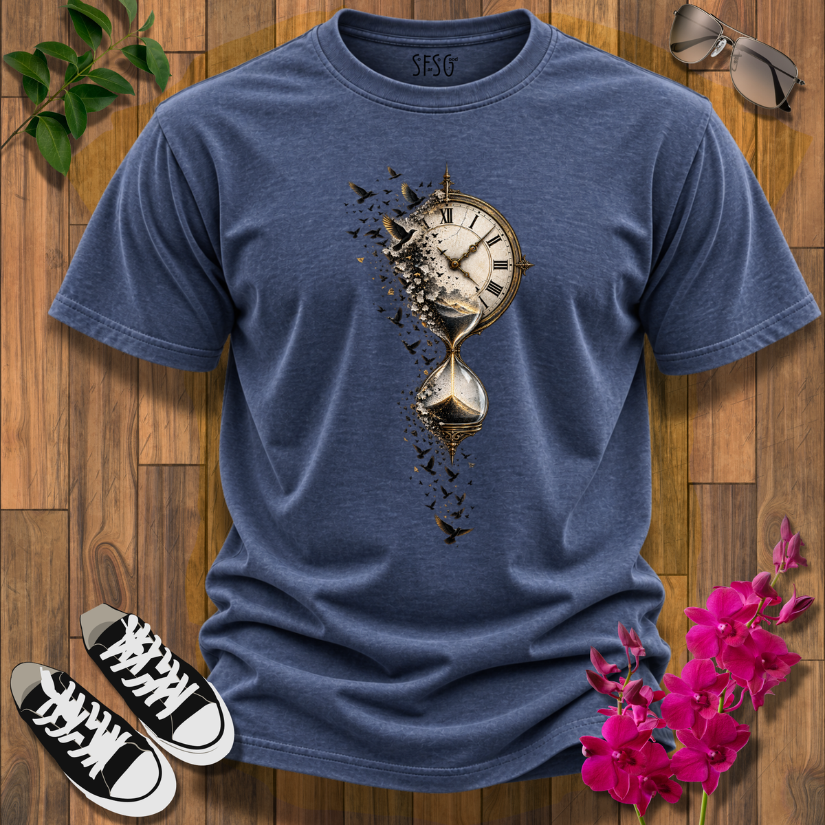 'Fleeting Moments' T‑Shirt — Time Flies Surreal Graphic Tee