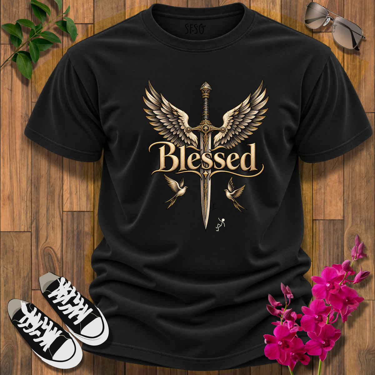 'Guardian' T-Shirt Blessed Angel Wings Cross