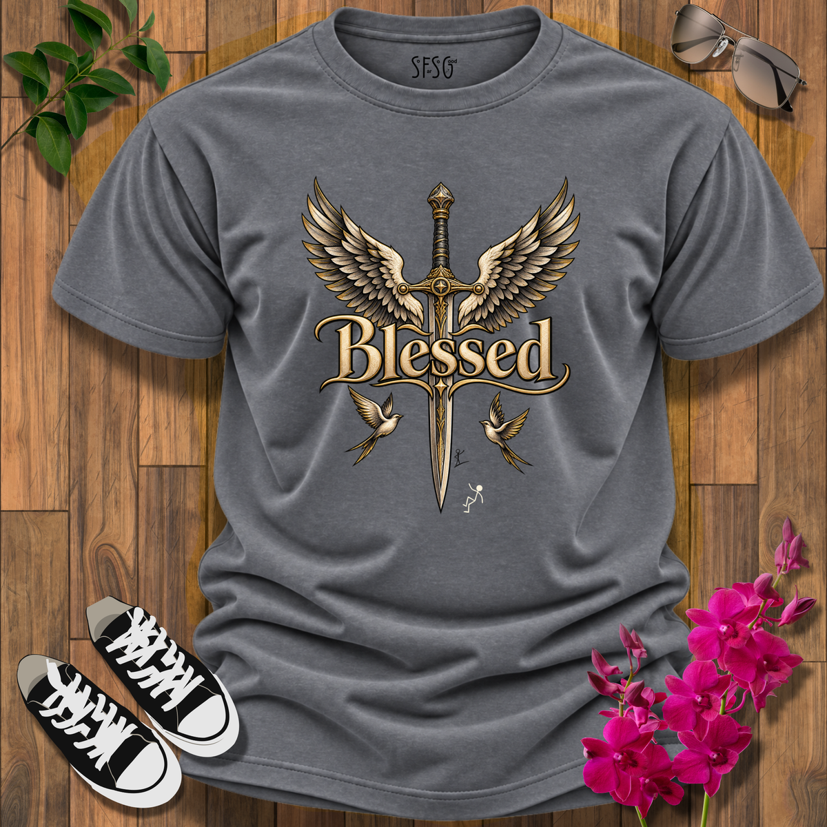 'Guardian' T-Shirt Blessed Angel Wings Cross