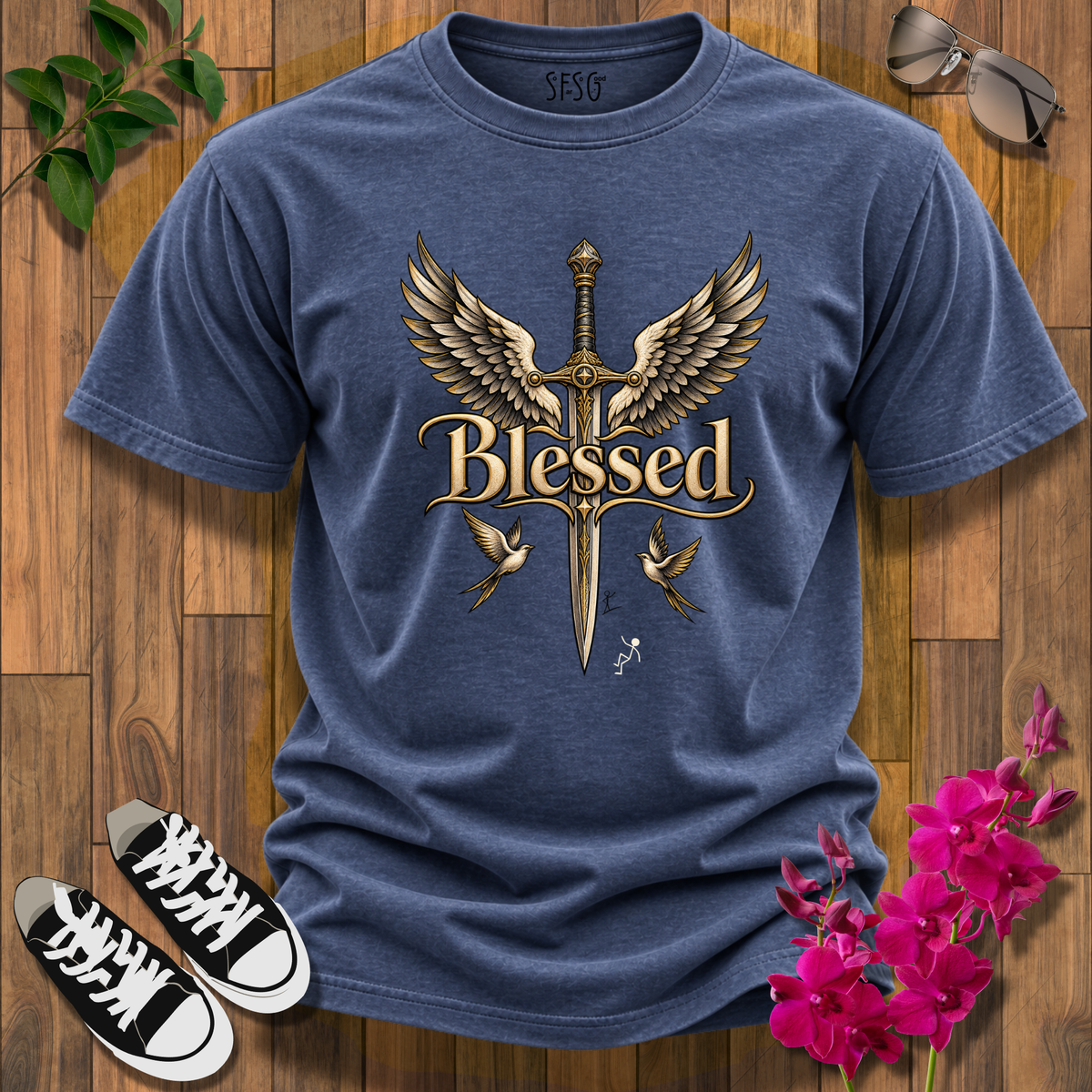 'Guardian' T-Shirt Blessed Angel Wings Cross