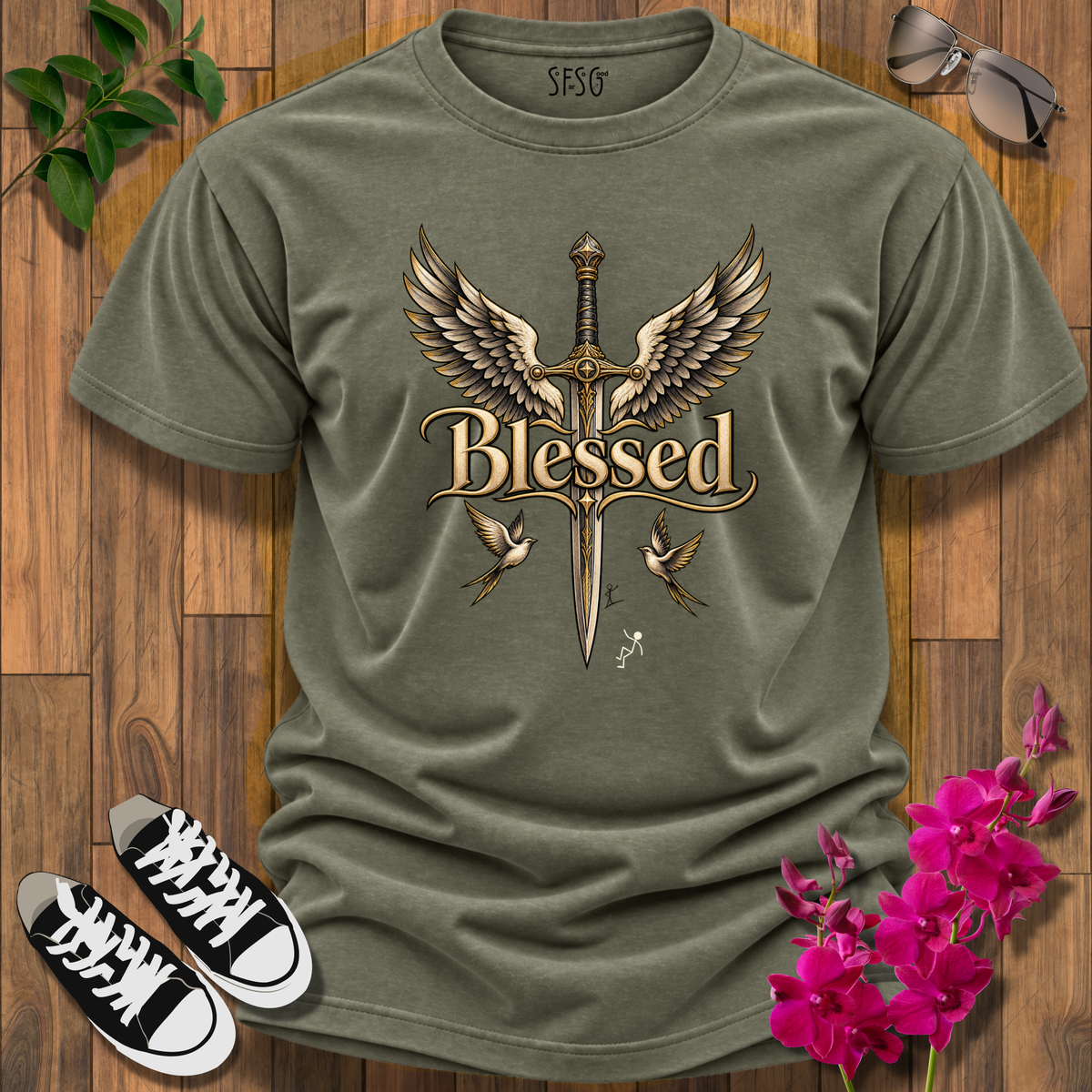 'Guardian' T-Shirt Blessed Angel Wings Cross