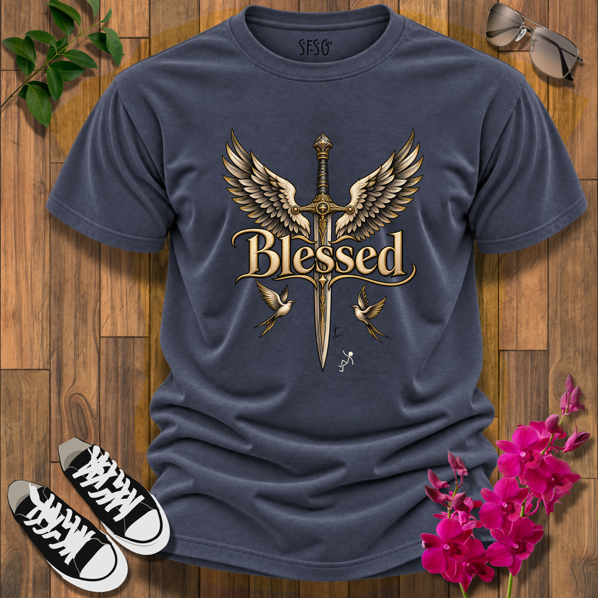 'Guardian' T-Shirt Blessed Angel Wings Cross