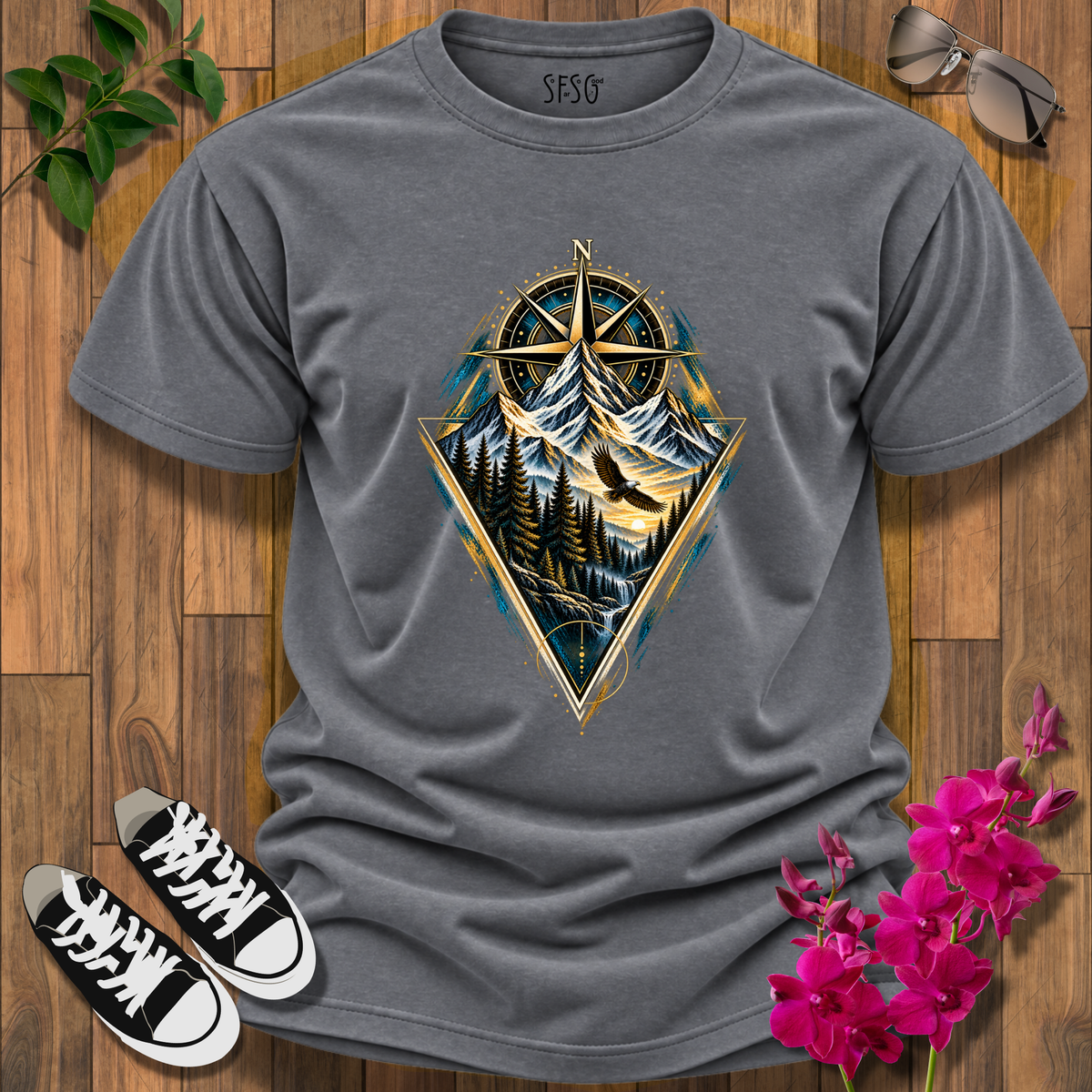 'Moral Compass' T-Shirt Mountain Motivational Graphic Tee