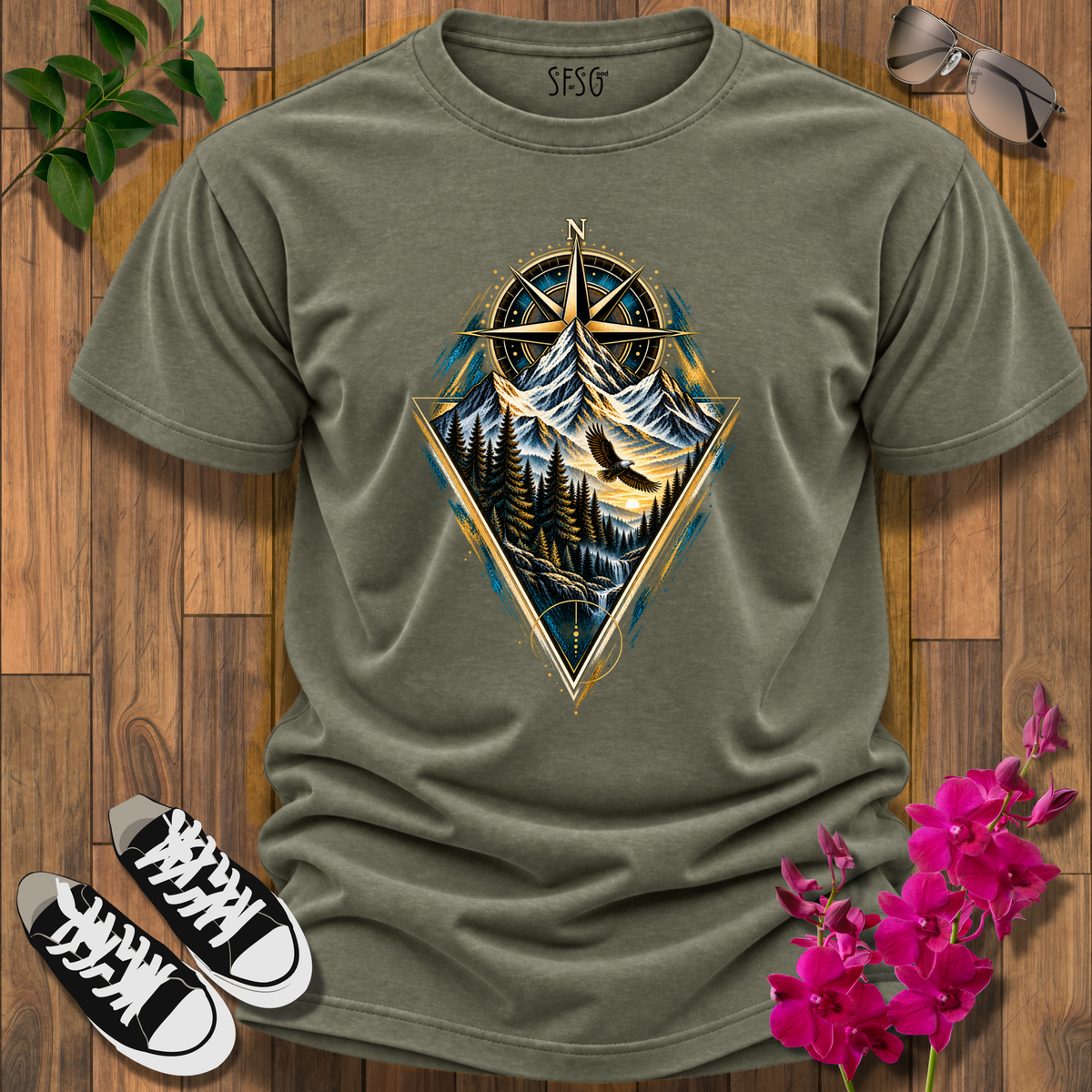 'Moral Compass' T-Shirt Mountain Motivational Graphic Tee